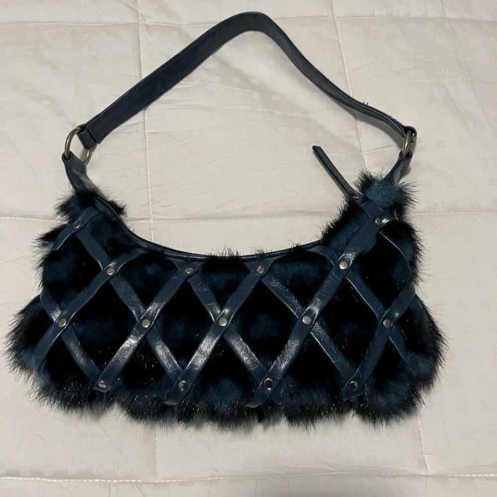 Matt & Nat fluffy blue purse, shoulder bag.